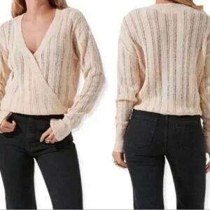 ASTR the Label Wrap Front Pointelle Knit Sweater Cream L NWT